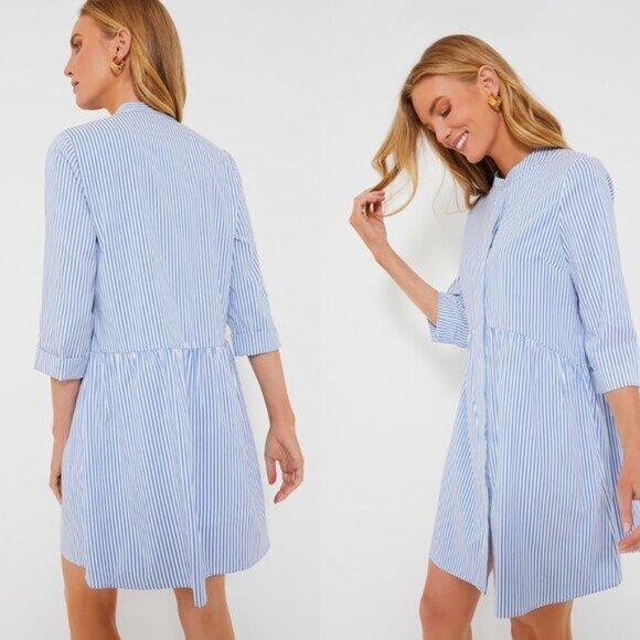 Tuckernuck NEW Blue Stripe Button Down 3/4 Sleeve Royal Shirt Dress Size XS - Picture 2 of 11